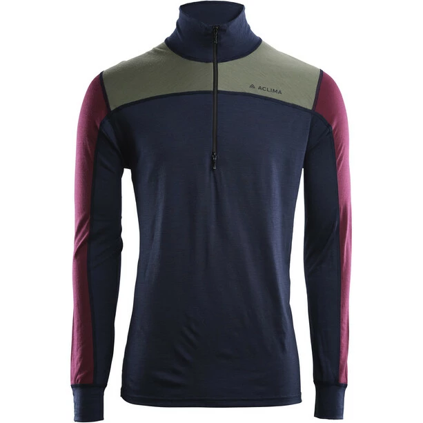 Aclima LightWool Reinforced Mock Neck Shirt Men navy blazer/ranger green/zinfandel 4 Aclima LightWool Reinforced Mock Neck Shirt Men navy blazer/ranger green/zinfandel - Image 2