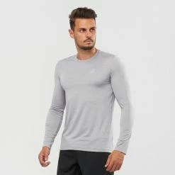 Salomon Outline LS Tee Men alloy/heather -Training Shirts Shop salomon outline ls tee men alloy heather 5