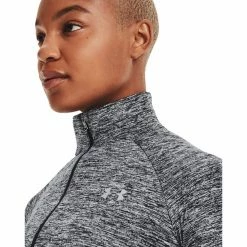 Under Armour Tech Twist 1/2 Zip Long Sleeve Shirt Women black/metallic silver -Training Shirts Shop under armour tech twist 1 2 zip long sleeve shirt women black metallic silver 5