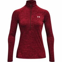 Under Armour Tech Twist 1/2 Zip Long Sleeve Shirt Women chestnut red/radio red/metallic silver